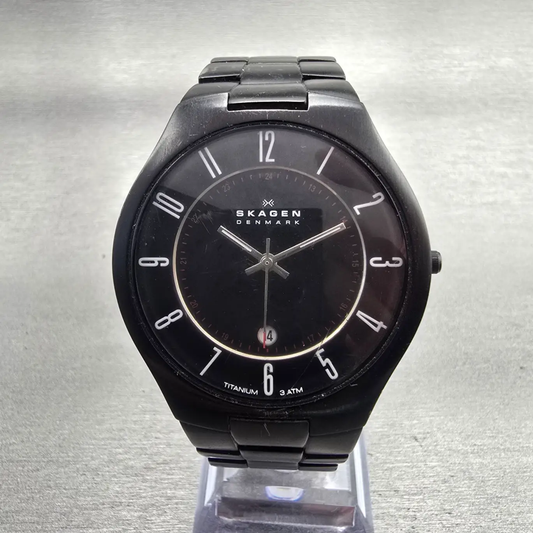 Skagen Watch Men 40mm Black Dial Black Tone Date Titanium Round 801XLTBXB NewBat0