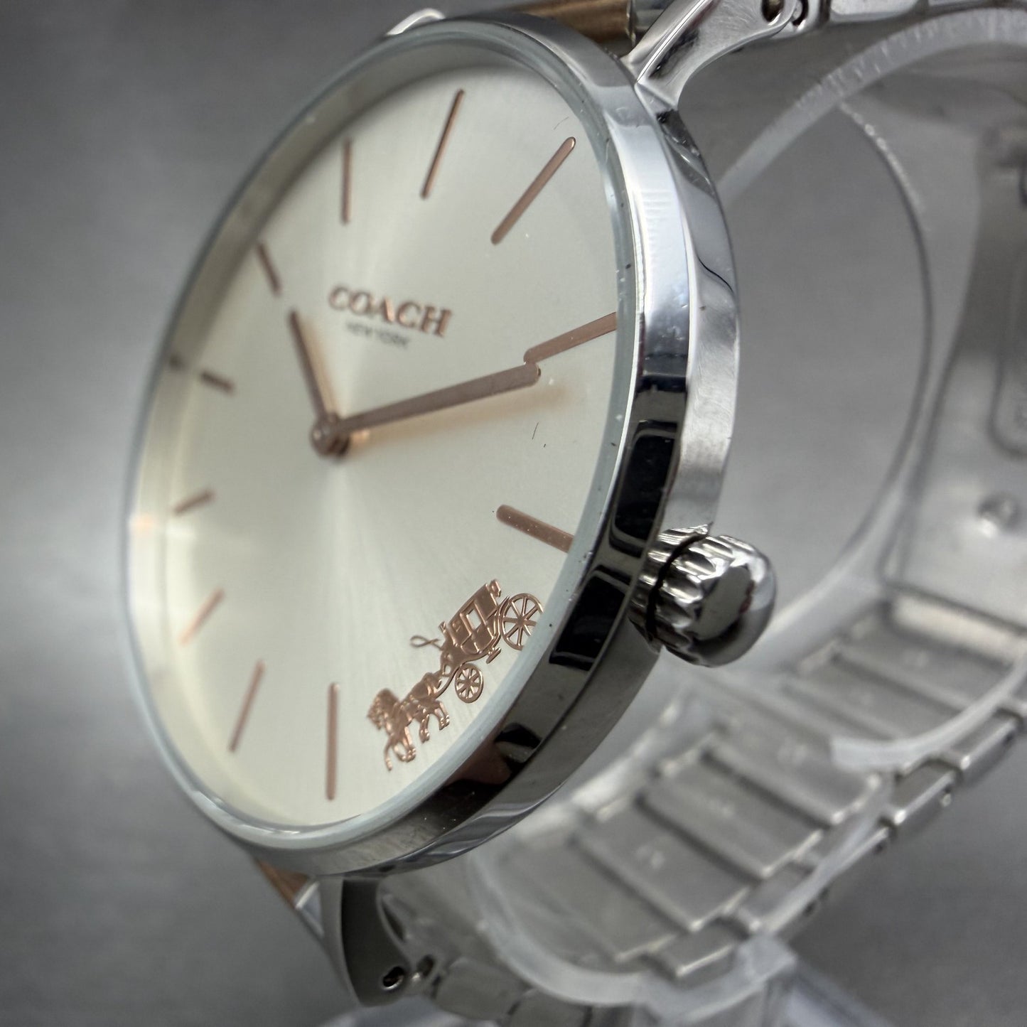 Coach Perry Watch Women 36mm White Dial two Tone Round Bracelet New Battery2