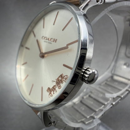 Coach Perry Watch Women 36mm White Dial two Tone Round Bracelet New Battery2