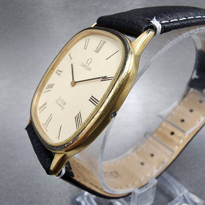 Omega De Ville Tank Watch Men 30mm Cream Dial Gold Plated 191.0132 New Batttery2