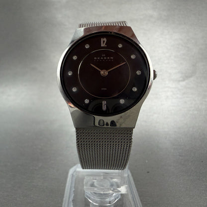 Skagen Watch Women 28mm Black dial Silver Tone Round 233SSSBD New Battery5