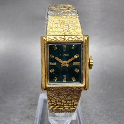 Timex Tank Watch Women 17mm Green Dial Gold Tone Rectangle Manual Wind Runs0