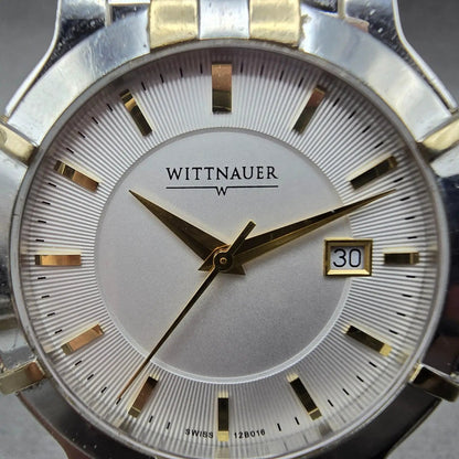 Wittnauer Watch Men 40m White Dial Two Tone Date Round 12B016 New Battery L1