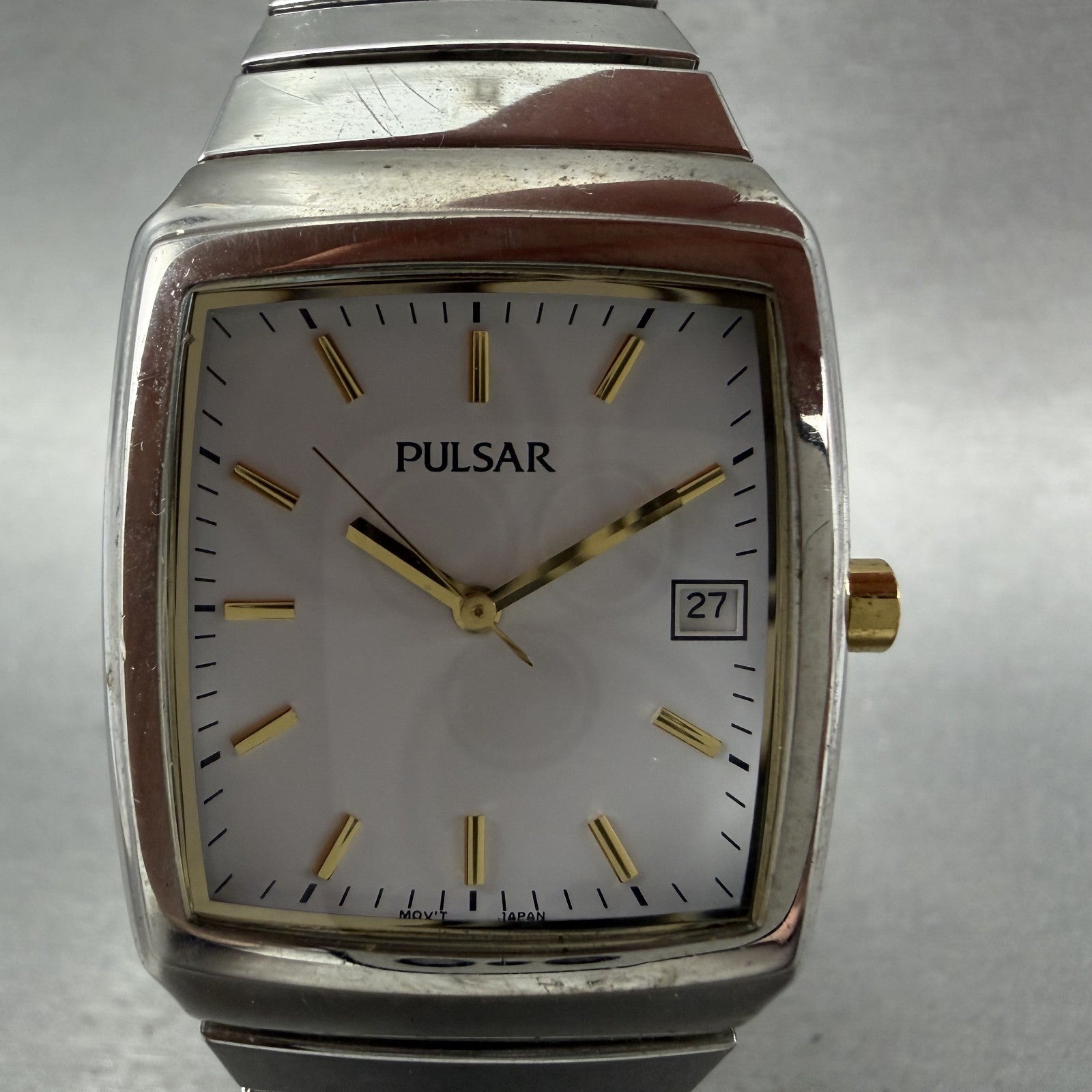 Seiko Pulsar Watch Men 31mm White Dial Silver Tone Date VX32X286 New Battery1