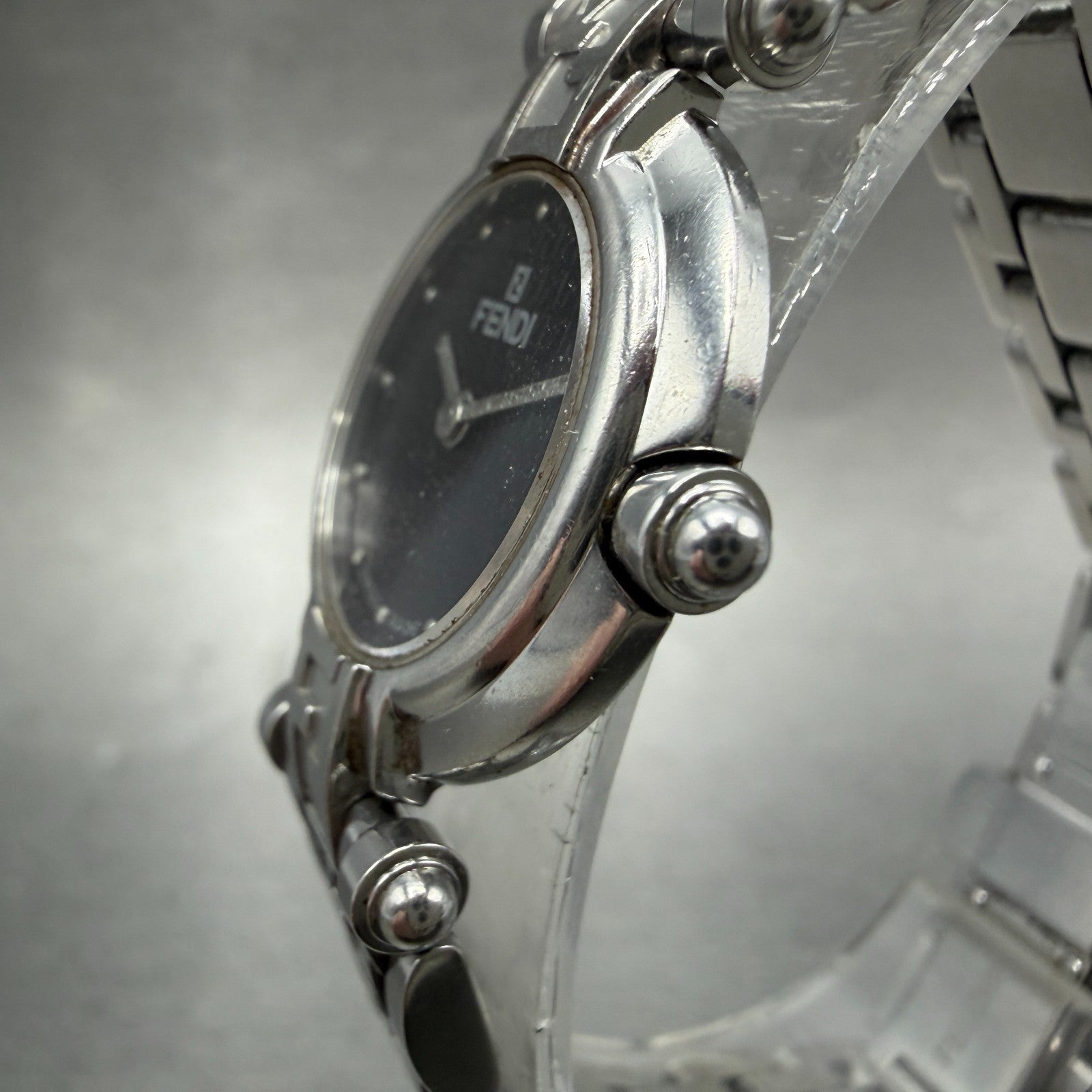 Fendi Watch Women 25mm Black Dial Silver Tone Round 750L New Battery Vintage2