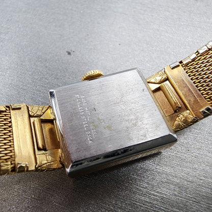 Timex Tank Watch Women 17mm Green Dial Gold Tone Rectangle Manual Wind Runs9