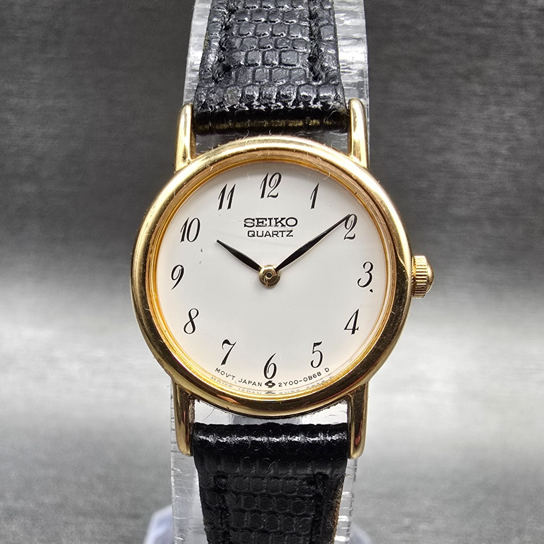 Seiko Watch Women 20mm White Dial Gold Tone Round 2Y00-0A10 New Battery VTG JP230