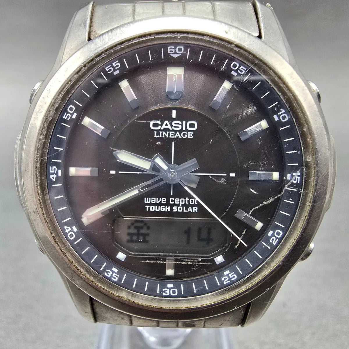 Casio Lineage LCW-100T Watch Men 41mm Black Dial Titanium Alarm Chrono Solar JP0