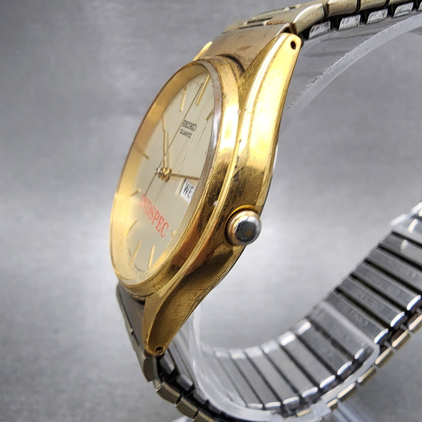 Seiko Watch Men 34mm Champagne Dial Gold Tone Daydate Round New Battery B4562