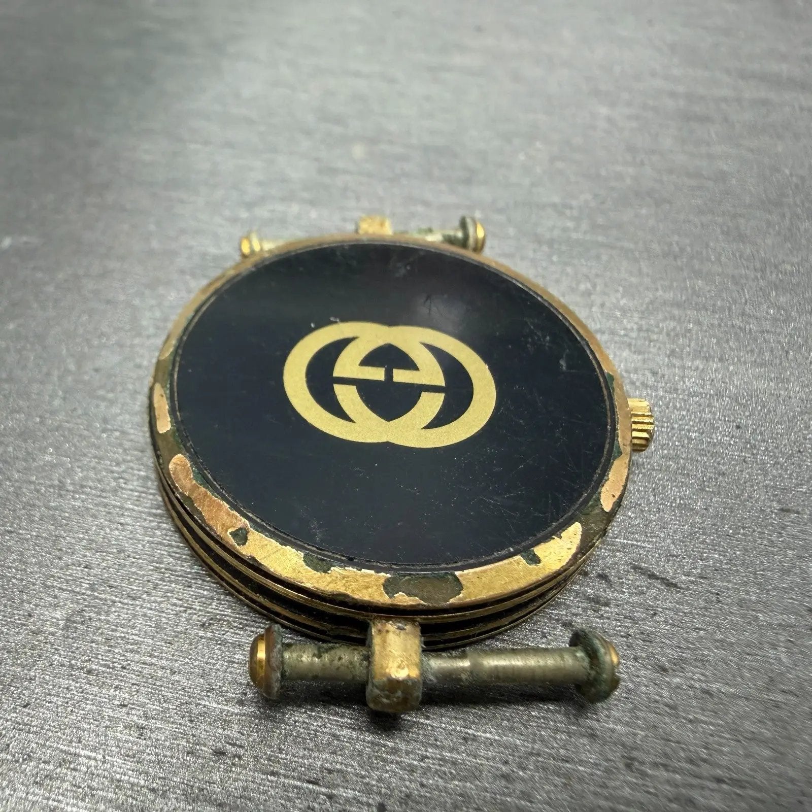 Gucci 2000M Watch Men 30mm Black Dial Gold Plated Round New Battery Vintage 65G9