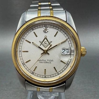 Hamilton Masterpiece Freemason Watch Men Silver Dial Two Tone Date Round New Bat0