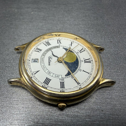 Citizen Moonphase Watch Women 30mm White Dial Gold Tone Date Round New Batt READ5