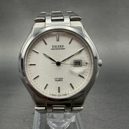 Citizen Exceed Watch Men 34mm White Dial Silver Tone Date 2710-274831 New Batt0
