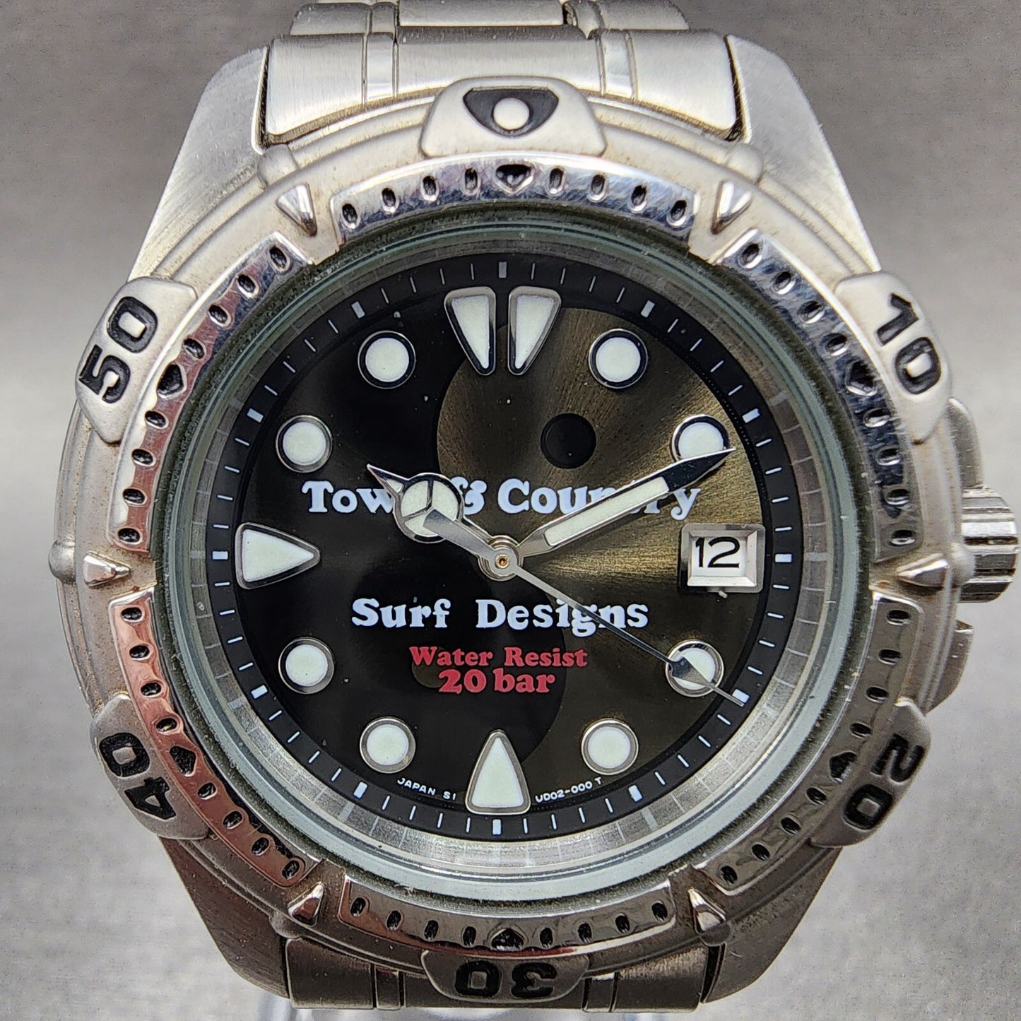 Orient Town & Country Surf Design Dive Watch Men 36mm Black Dial Silver New Batt1