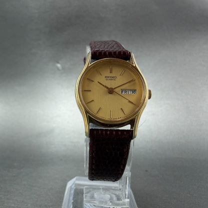 Seiko Watch Women 22mm Champagne Dial Gold Tone Round Daydate 7N83-6029 New Batt5