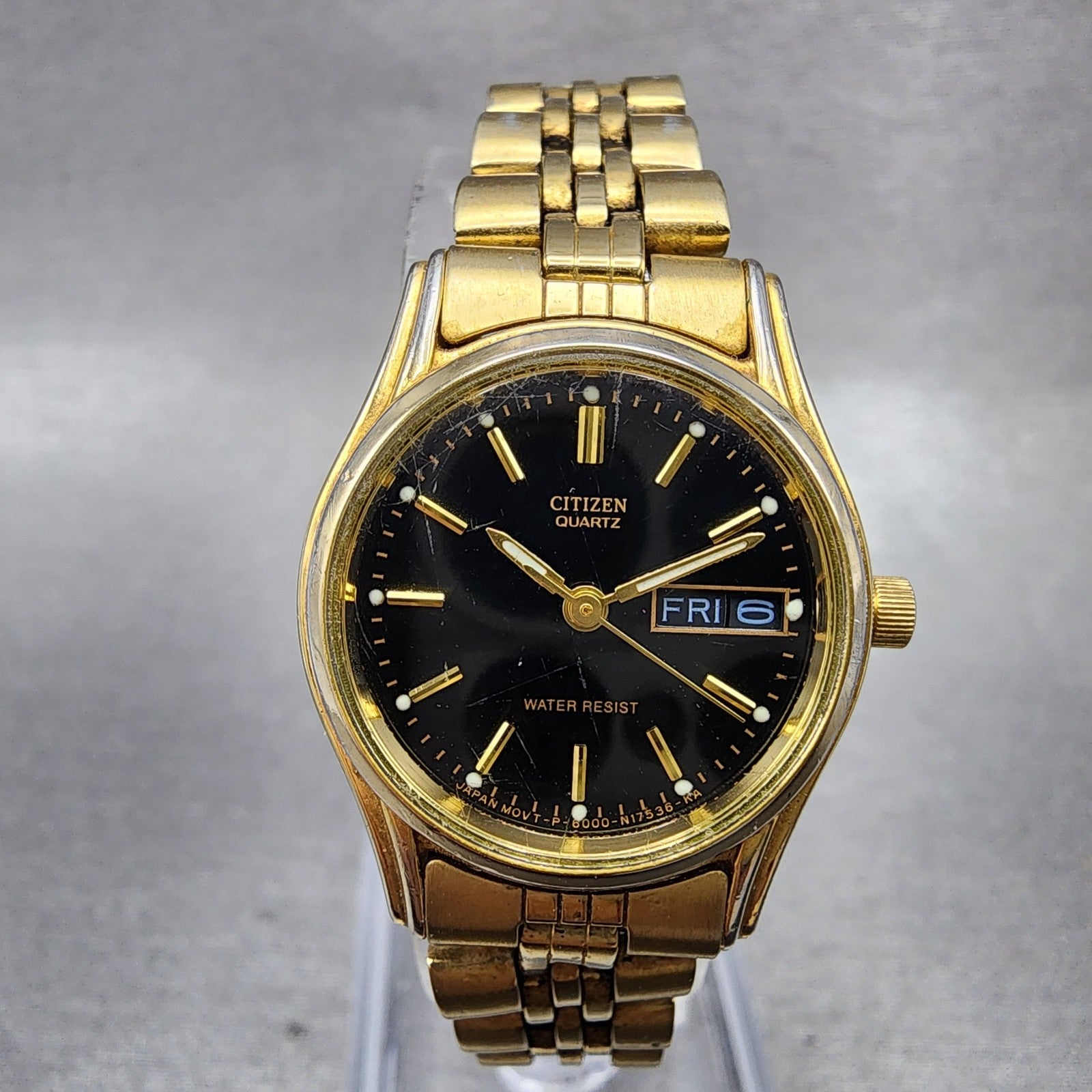 Citizen CQ Watch Women 23mm Black Dial Gold Tone Daydate 6000S38231 NewBattery0