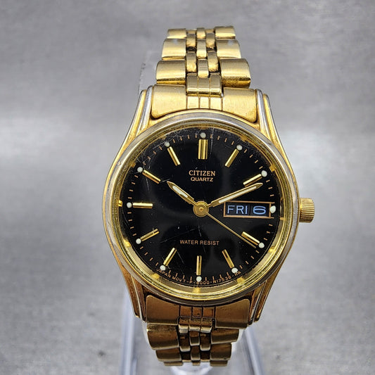 Citizen CQ Watch Women 23mm Black Dial Gold Tone Daydate 6000S38231 NewBattery0