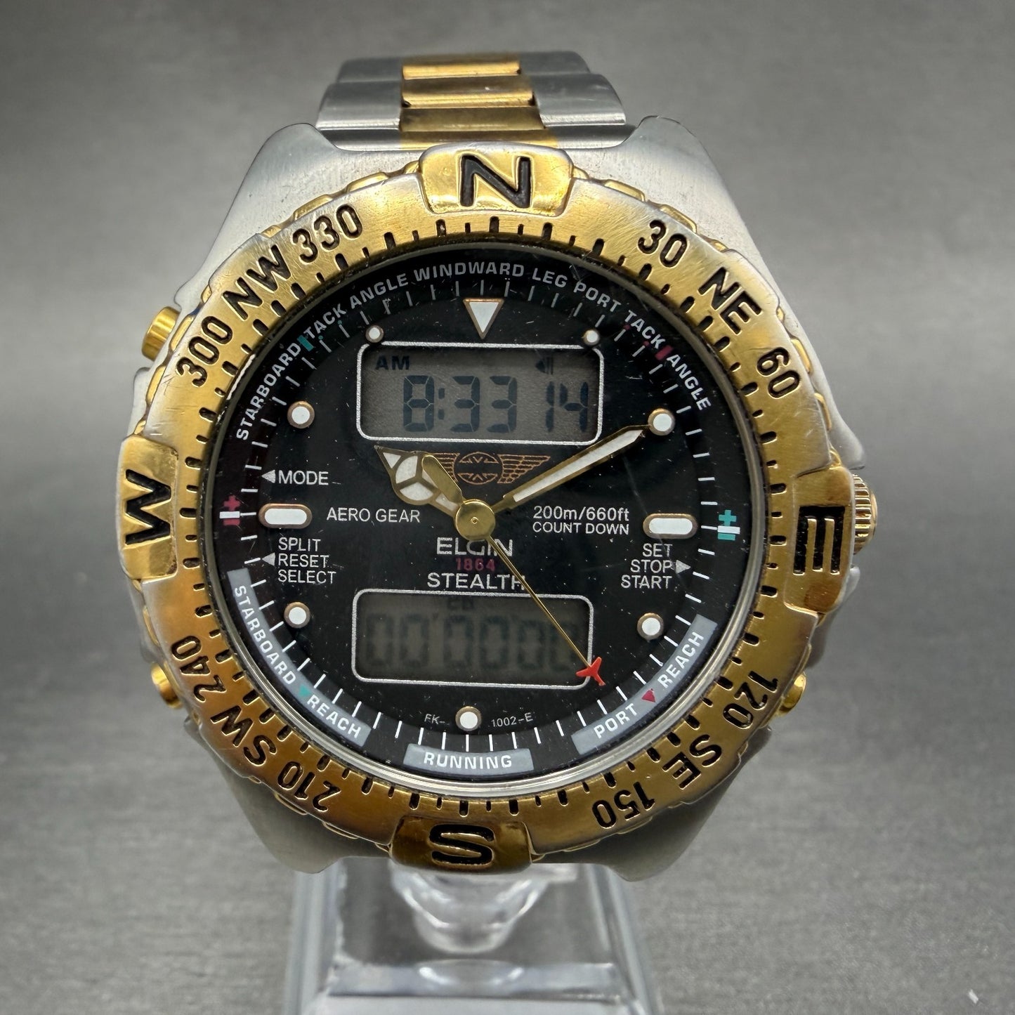 Elgin Stealth Watch Men 43mm Black Dial Two Tone Analog Digital New Battery0