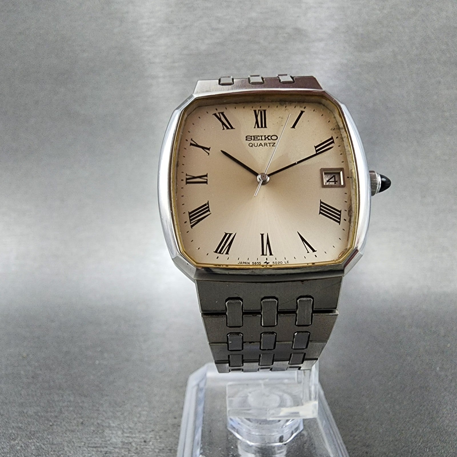Seiko Watch Men 32mm Silver Dial Silver Tone Date 58555010 New Battery6