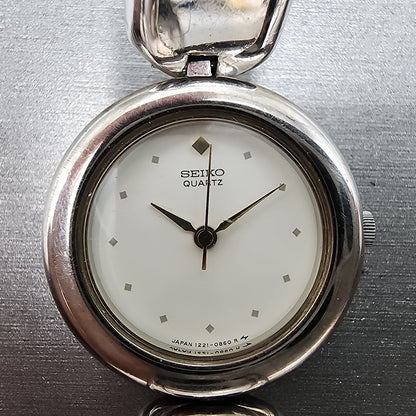 Seiko Watch Women 25mm White Dial Silver Tone 12210060 New Battery READ!!!1