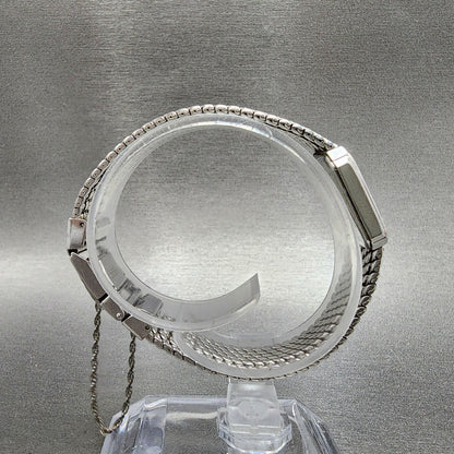 Seiko Exceline Tank Watch Women 18mm Silver Dial Silver Tone Rectangle New Batt8