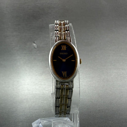 Seiko Watch Women 16mm Blue Dial Two Tone Oval Vintage 1N00-0HZ0 New Battery5