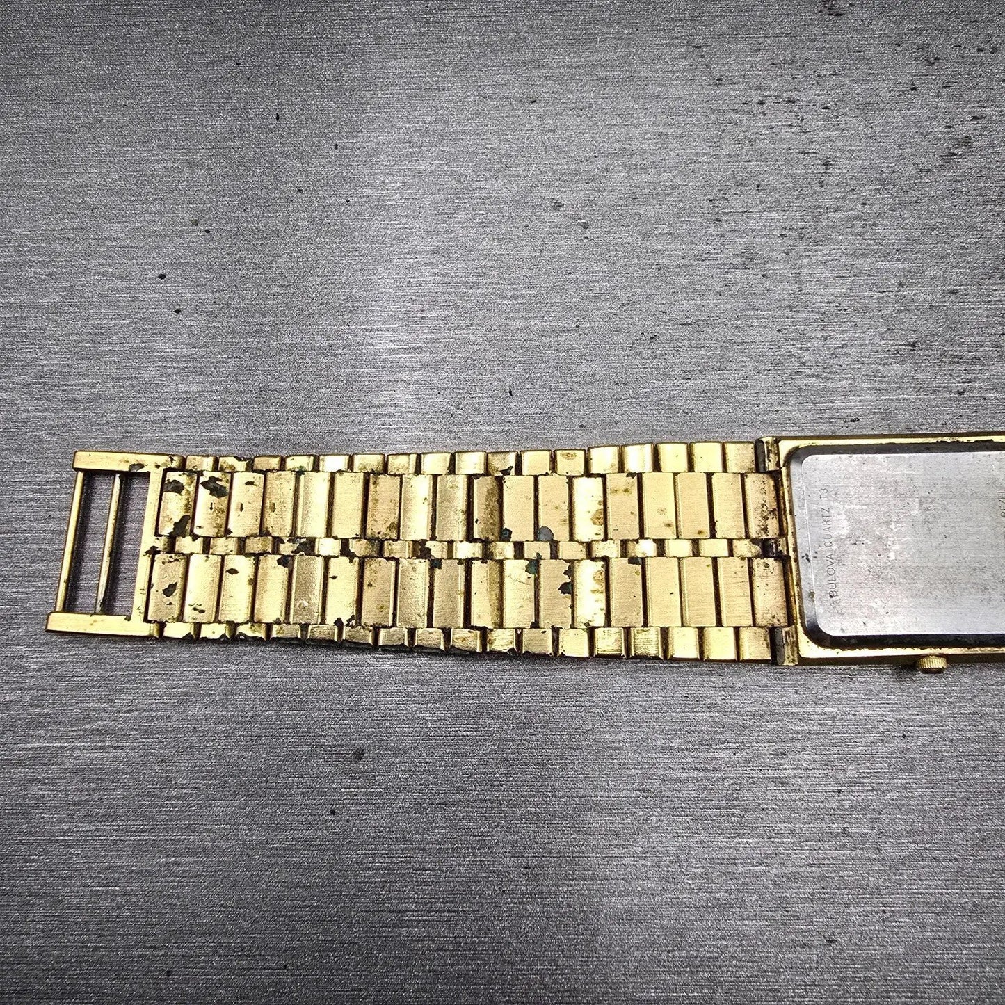 Bulova Watch Men 25mm Black Dial Gold Tone Diamond Rectangle 92M51 New Battery12