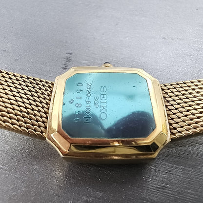 Seiko Tank Watch Women 19mm Black Dial Gold Tone Octagon 23206100 New Battery9