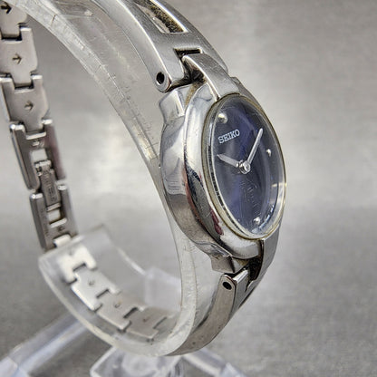 Seiko Watch Women 20mm Blue Dial Silver Tone Round 1n000gm0 New Battery3