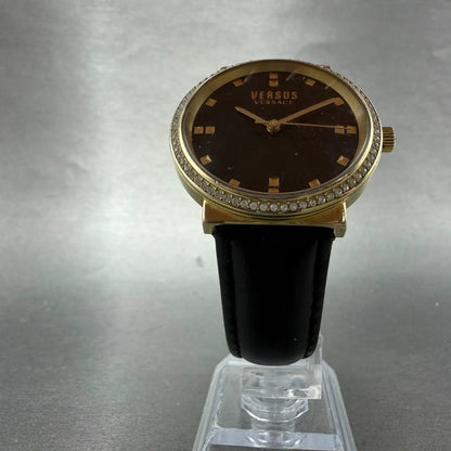 Versace Versus Watch Women 36mm Black Dial Gold Tone Round Leather New Battery5