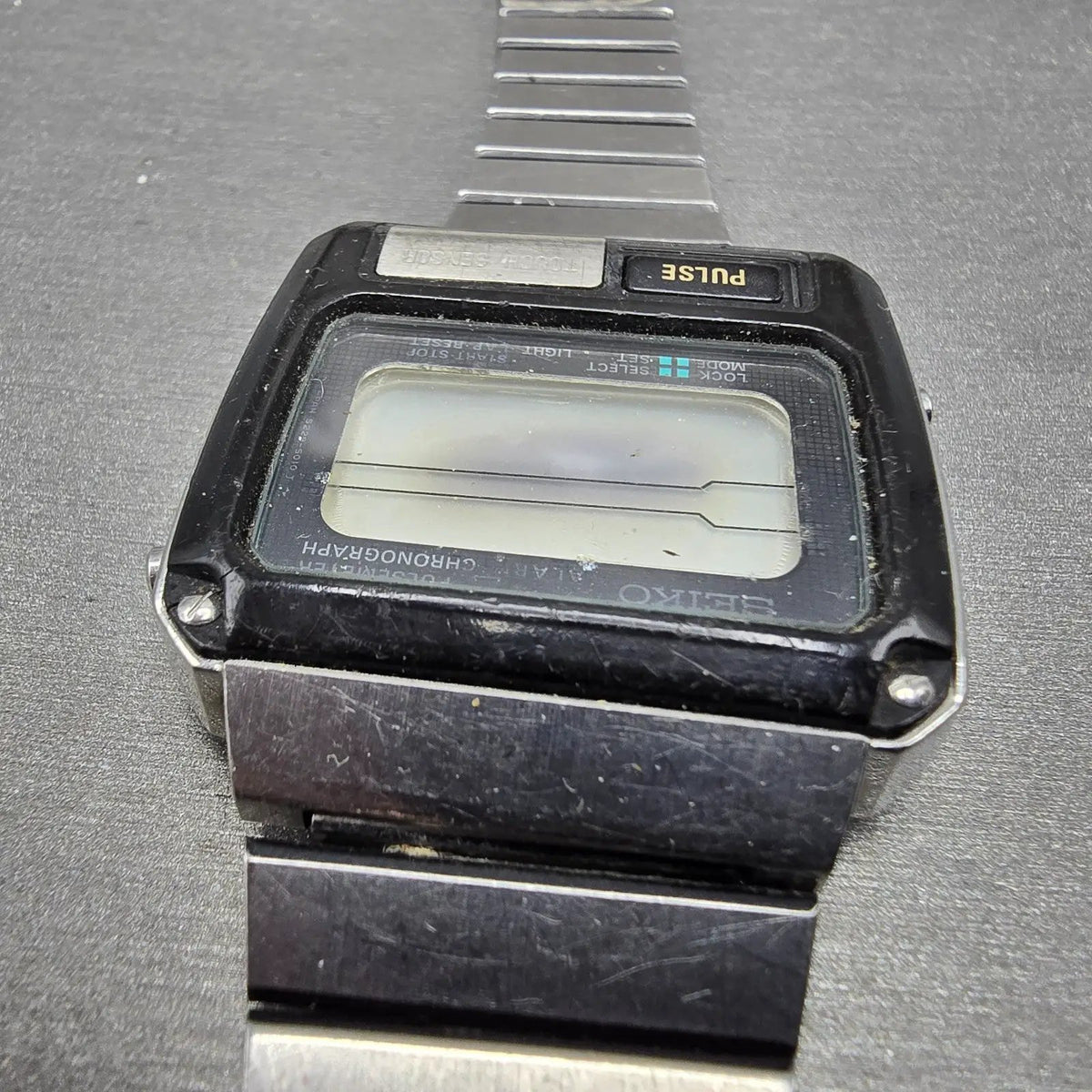 Seiko Pulse Watch Men 37mm Black Silver Chronograph Rectangle S229-5019 PARTS5