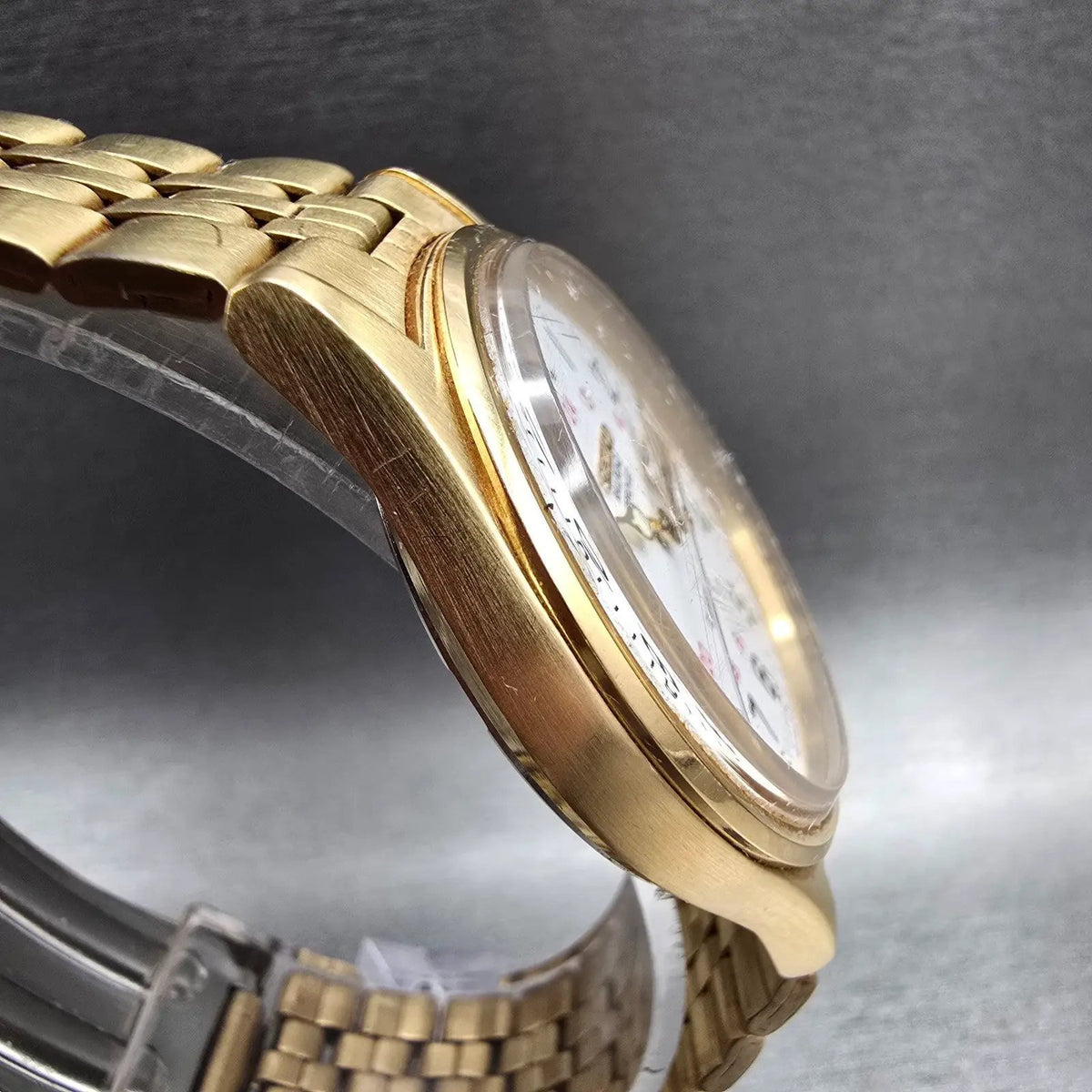 Seiko Railroad Approved Watch Men 35mm White Dial Gold Daydate 7N43-8A39 New Bat4