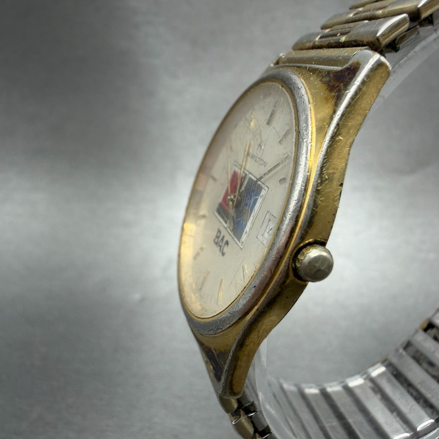 Hamilton Watch Men 34mm Silver Dial Gold Tone Date Round NO CASEBACK PARTS3