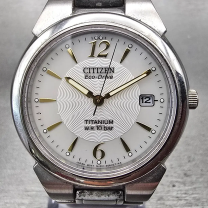 Citizen Eco-Drive Watch Men 36mm White Dial Titanium Date E111-S036461 Works1