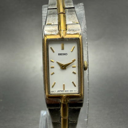 Seiko Watch Women 12mm White Dial Two Tone Rectangle 2E20-7479 New Battery JHK120