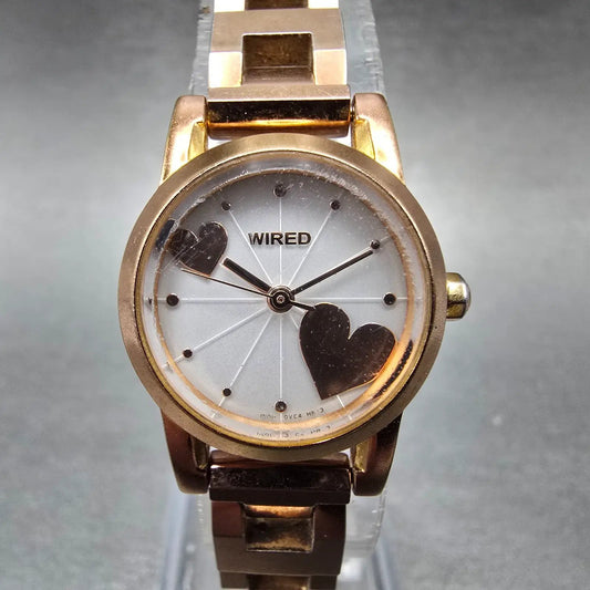 Seiko Wired Watch Women 21mm White Dial Rose Gold Round 1N01-0KK0 New Batt JDM0