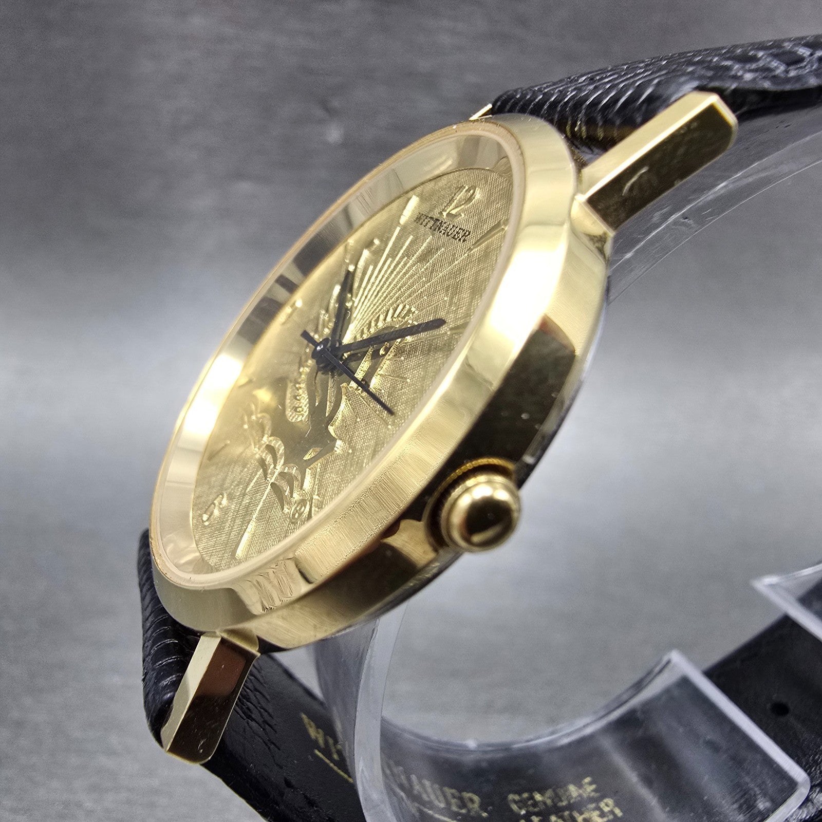 Wittnauer Pegasus Watch Men 34mm Gold Dial Gold Tone Round New Battery VTG2