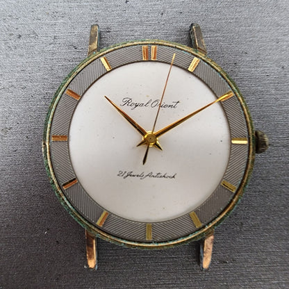 Royal Orient Watch Men 35mm White Dial Gold Tone Manual Wind 21 jewels READ!!!1