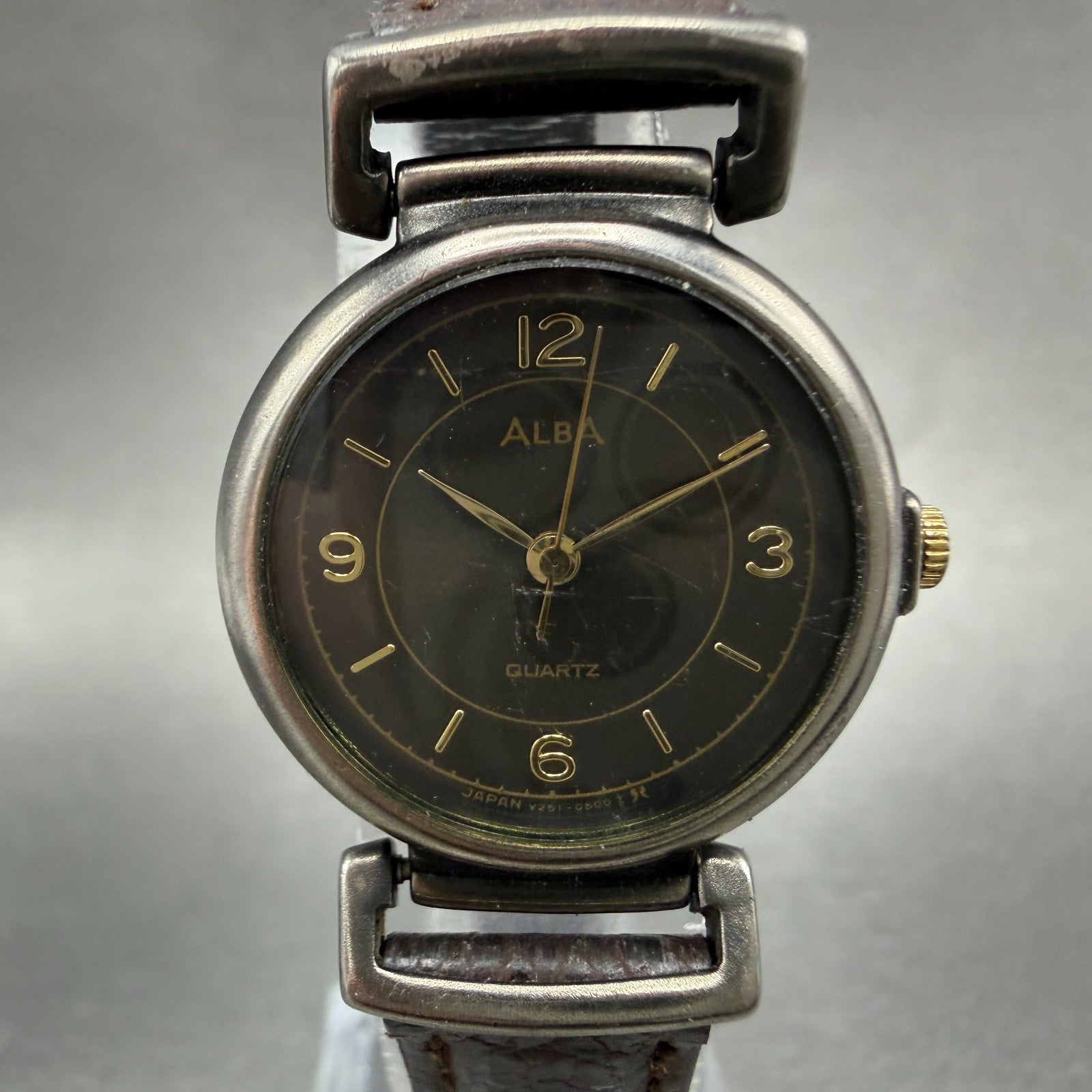Seiko Alba Watch Women 24mm Brown Dial Black Tone Round V251-0160 New Battery0