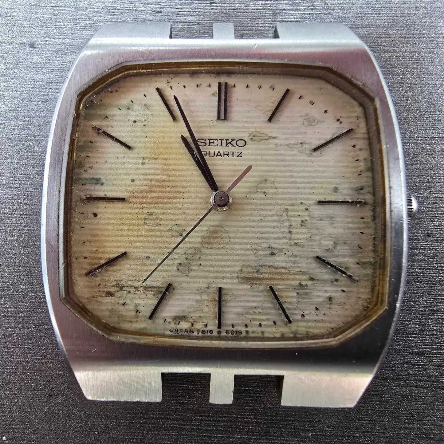 Seiko Watch Men 32mm White Dial Silver Tone Rectangle 7810-5019 Vintage PARTS2