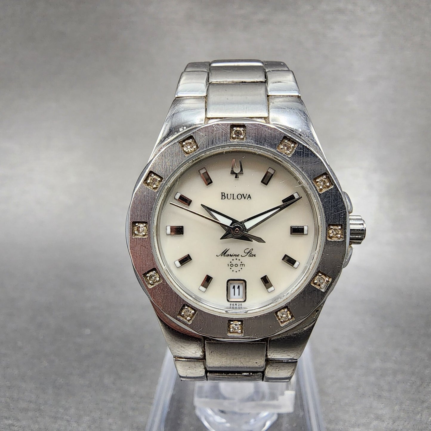 Bulova Marinestar Watch Women 25mm MOP Dial Stainless Steel Date Round New Batt0
