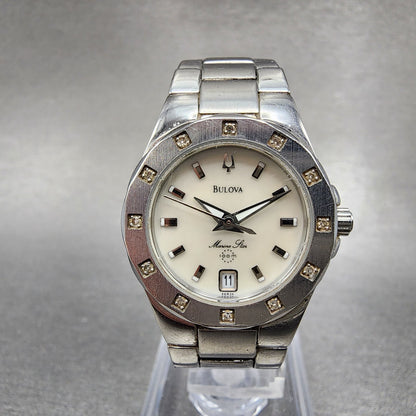 Bulova Marinestar Watch Women 25mm MOP Dial Stainless Steel Date Round New Batt0