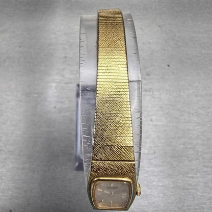 Seiko Watch Women 13mm Gold Dial Gold Tone Rectangle 2E20-6130 New Battery VTG4