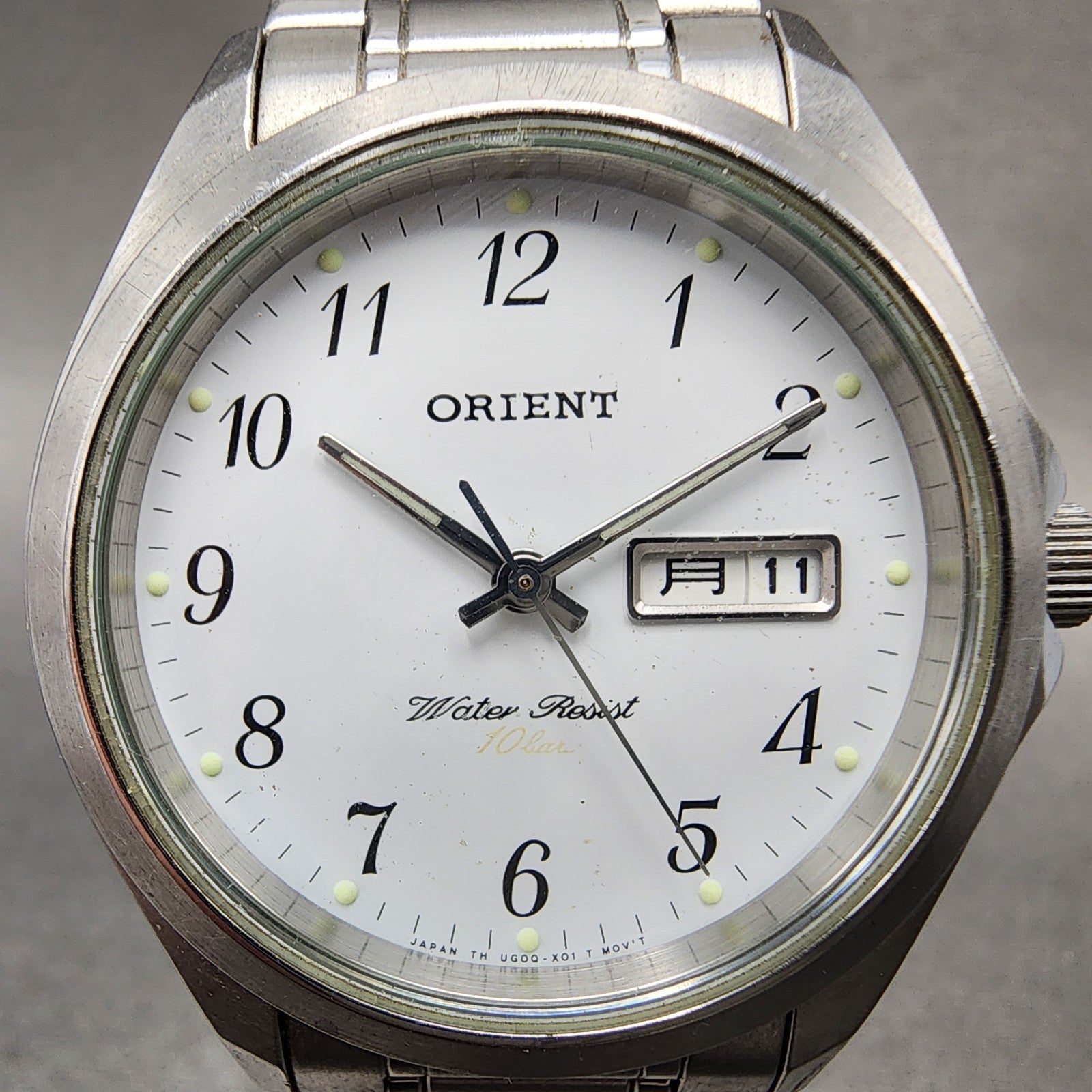 Orient Watch Men 35mm White Dial Silver Tone Daydate Round New Battery1