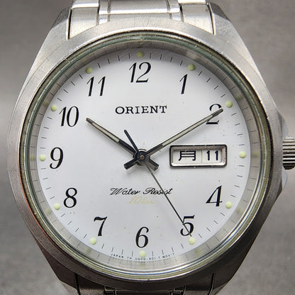 Orient Watch Men 35mm White Dial Silver Tone Daydate Round New Battery1