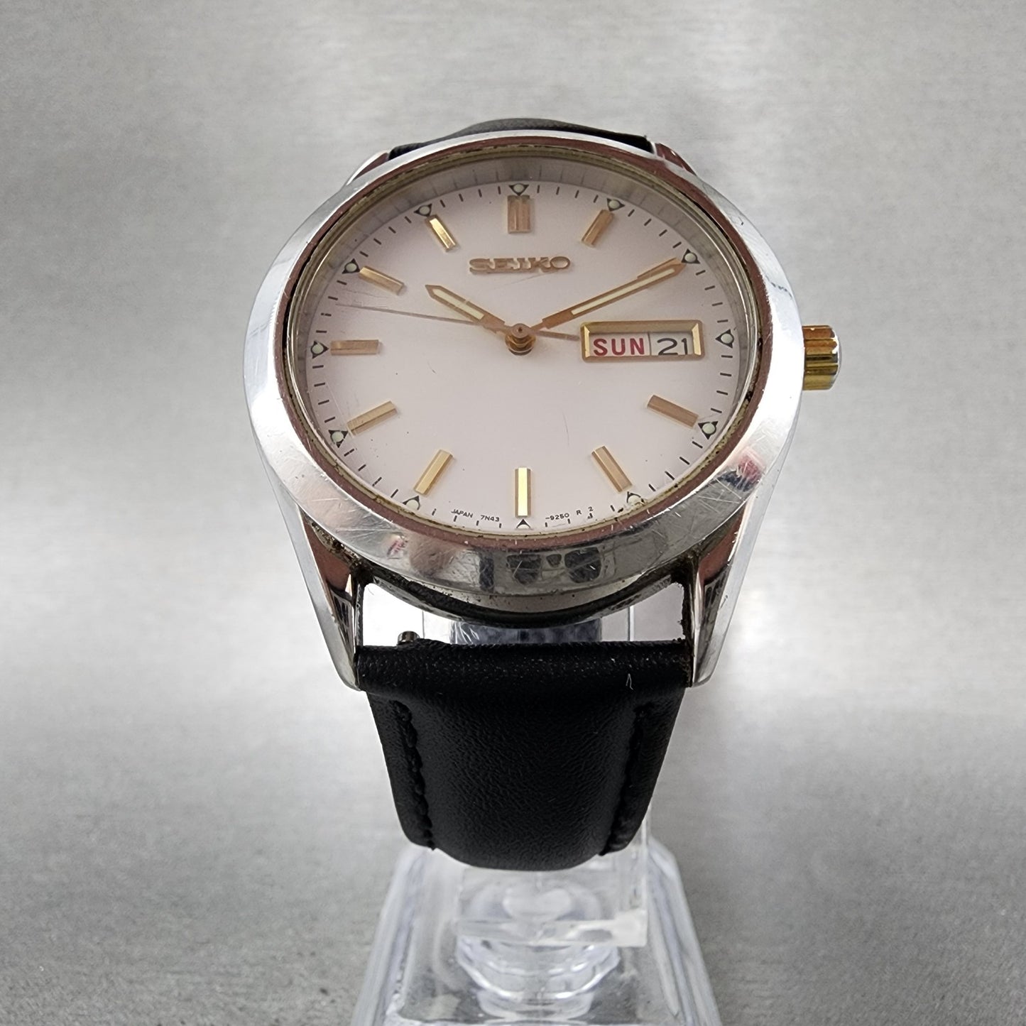 Seiko Watch Men 36mm White Dial Silver Tone Daydate 7n439080 New Battery5