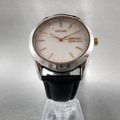 Seiko Watch Men 36mm White Dial Silver Tone Daydate 7n439080 New Battery5