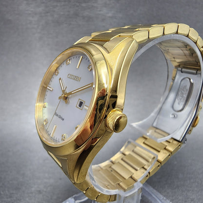 Citizen EcoDrive Watch Women 33mm MOP Dial Gold Tone Date Round EW270259D2