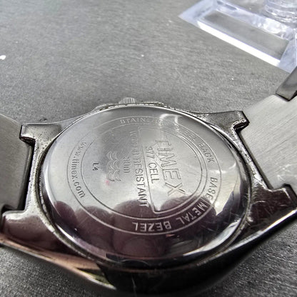 Timex Watch Men 40mm Blue Dial Silver Tone Round Bracelet New Battery9