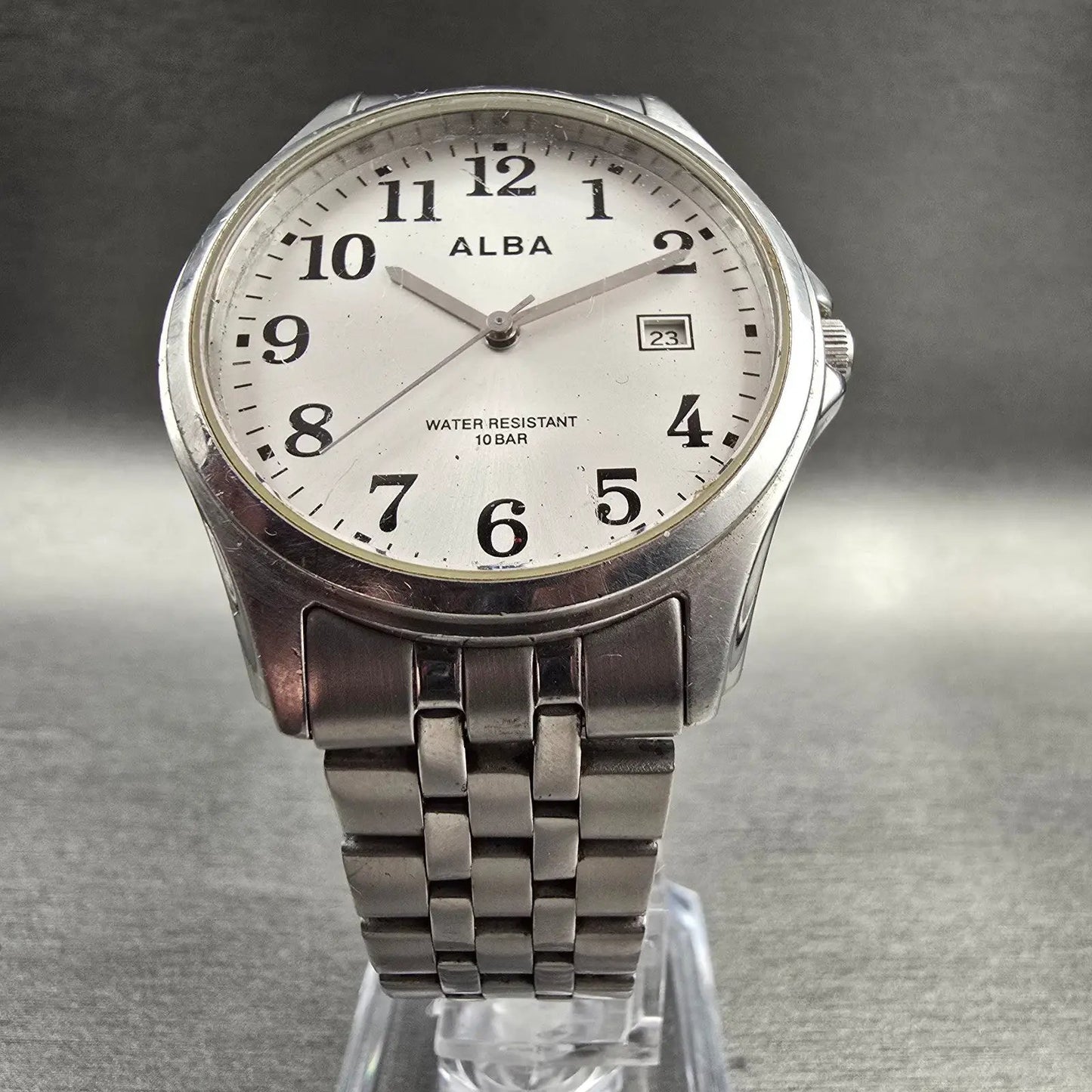 Seiko Alba Watch Men 36mm Silver Dial Silver Tone Date Round VX32-K007 New Batt5